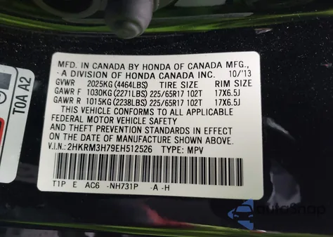 2014 Honda Cr-V Ex-L z USA, uszkodzony, nr VIN 2HKRM3H79EH512526